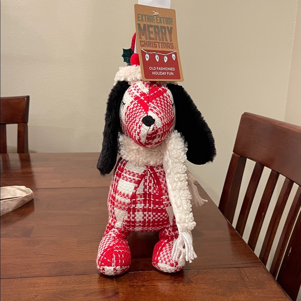 Red and White Plaid Christmas Dog Plush
